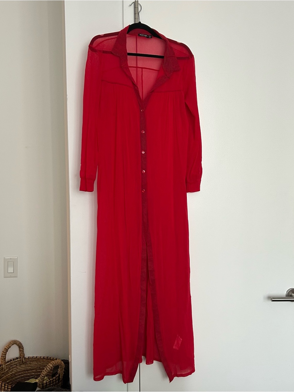 Nasty Gal Vibrant Red Sheer Maxi Dress or House Coat